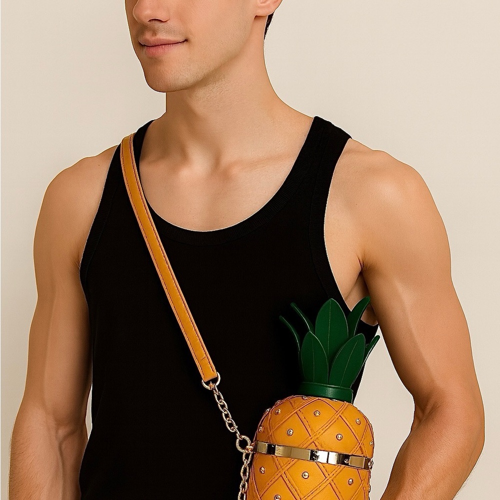 Pineapple Shaped Faux Leather Handbag with Chain Strap | Novelty Item - Picture 3 of 7